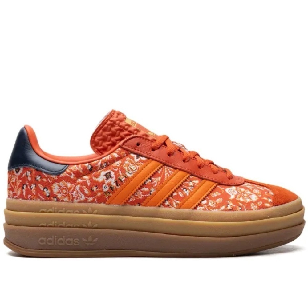 New Adidas Gazelle Bold Platform Sneakers Floral Paisley Red Print Gum Womens 7 - Picture 1 of 14